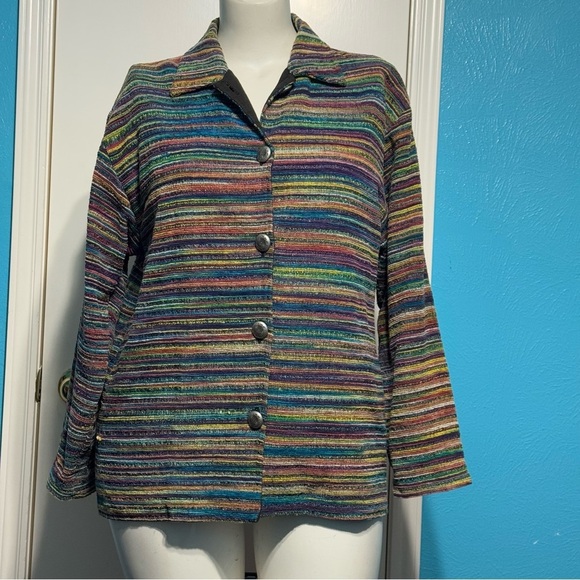 LIFESTYLE Multicolor Striped Button-Up Woman’s Jacket BoHo-Hippie M GUC - Picture 3 of 15